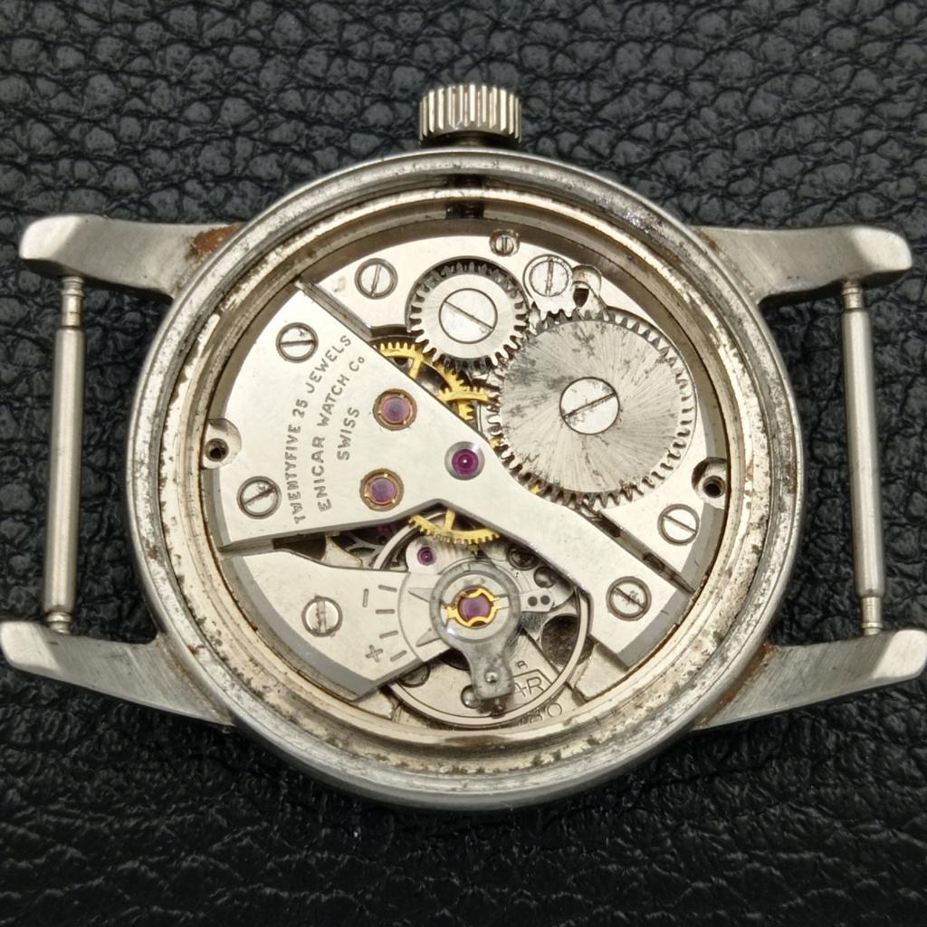 VINTAGE ENICAR STAR JEWELS RUČNĚ NATAHOVACÍ ŠVÝCARSKÉ PÁNSKÉ HODINKY S ČERNÝM CIFERNÍKEM a436437-2 R129-a436437