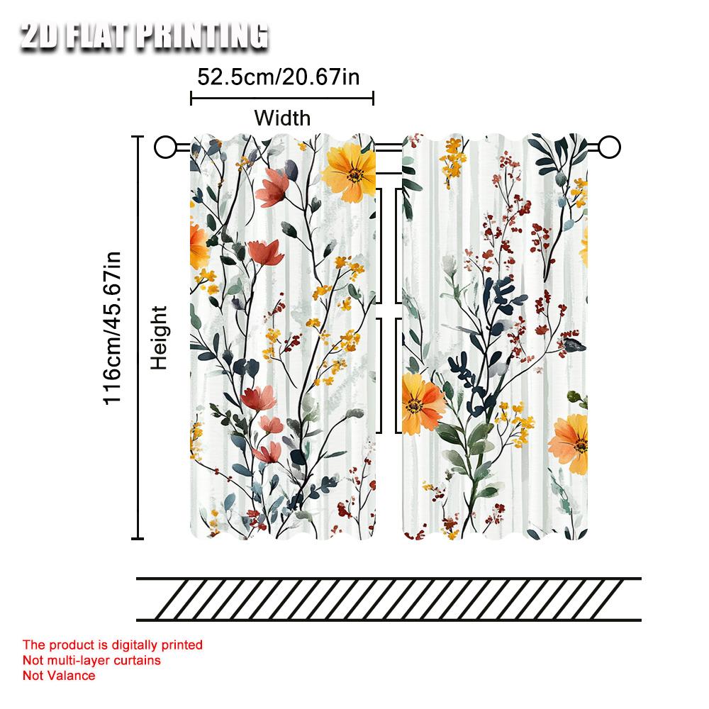 2 Stück, Vorhänge Botanische Pflanzen Wildblumen Strapazierfähiger 100% Polyesterstoff, Ohne Strom Festliche Hintergründe für Büro