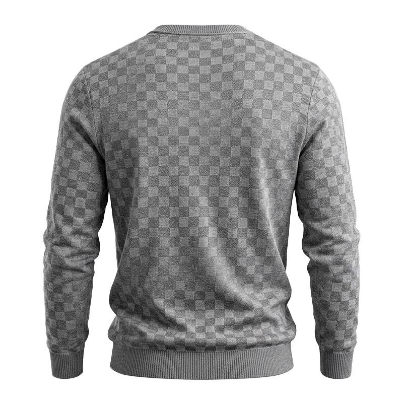 Men S Checkerboard Jacquard Crew Neck Long Sleeve Knit Pullover Sweater