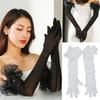 Elastic Women Long Mittens Wedding Dress Bridal Mesh Gloves Solid Lace Sleeves Gloves  Christmas