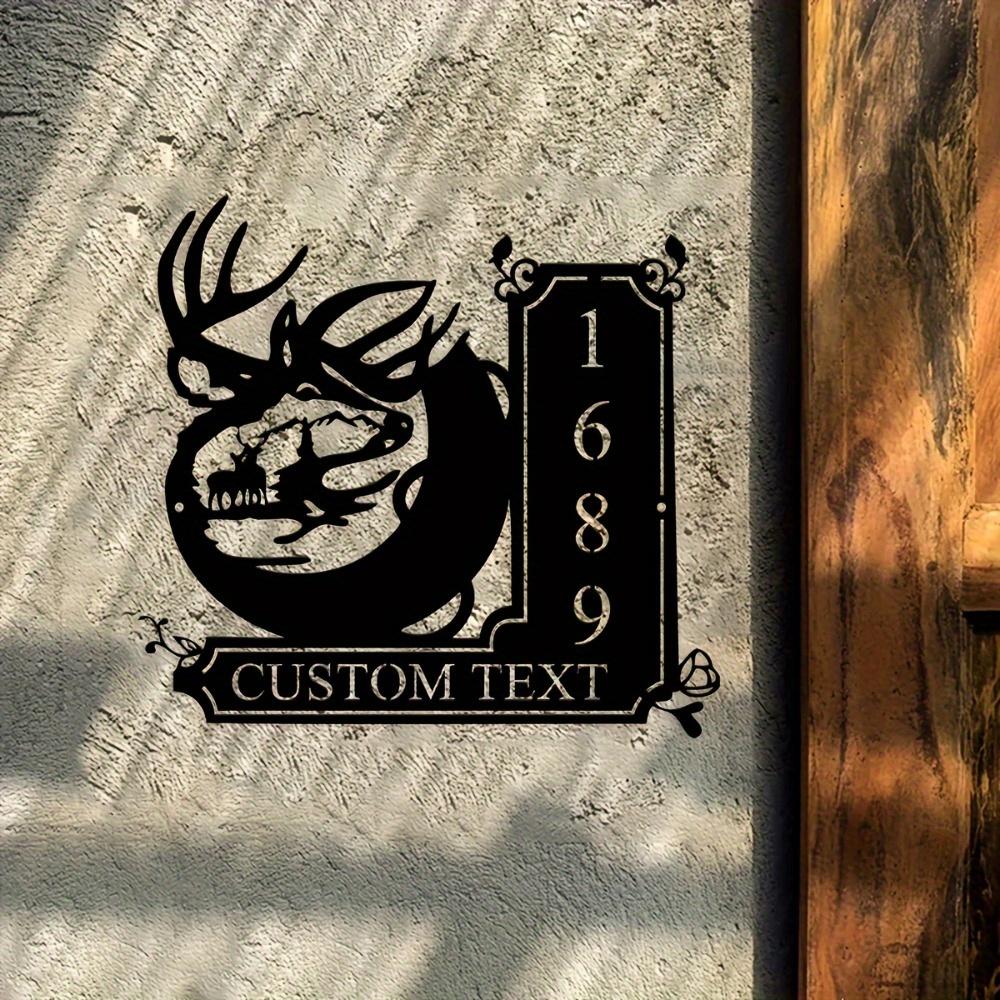 Metal Wall Art Deer Mountain Scene Handmade House Sign Custom Name ID Tag Door Decor