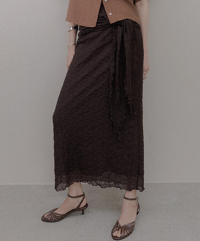 Memua Creme Scarf Set Skirt (Deep Brown)