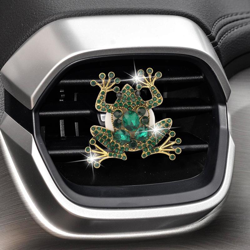 

1 шт. Милая лягушка, зажим для вентиляционного отверстия автомобиля, блестящий зажим для освежителя воздуха, стразы, автомобильный диффузор, украшение, креативные аксессуары для салона автомобиля зелёный