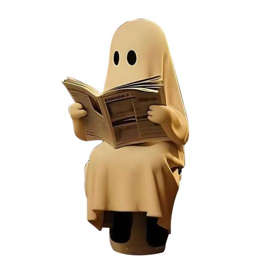 Socha Ducha Čtoucího Knihu Roztomilý Duch na Toaletě Čtoucí Figurka Pryskyřice Halloweenská Dekorace do Koupelny na Stůl Poličku Dekor