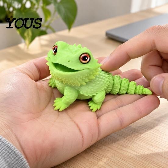 PLA Lizard Model 3D Printed Bearded Dragon Figure, Realistic Fidget Toy with Simulated Flexible Joints, Articulated Reptile for Desk Decoration