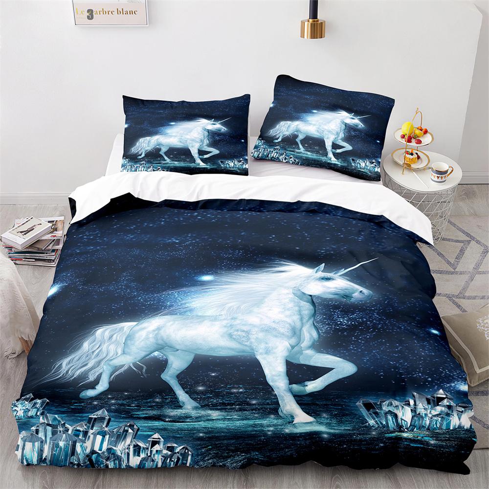 Unicorn Rainbow Duvet Cover Set King Twin Full Size Kids Boy Girl Bedding Set Colourful Cartoon Child Polyester Comforter Cover