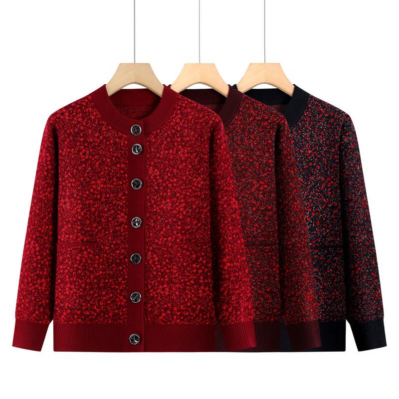 Hengyuanxiang Women's Floral Knit Cardigan for Elderly