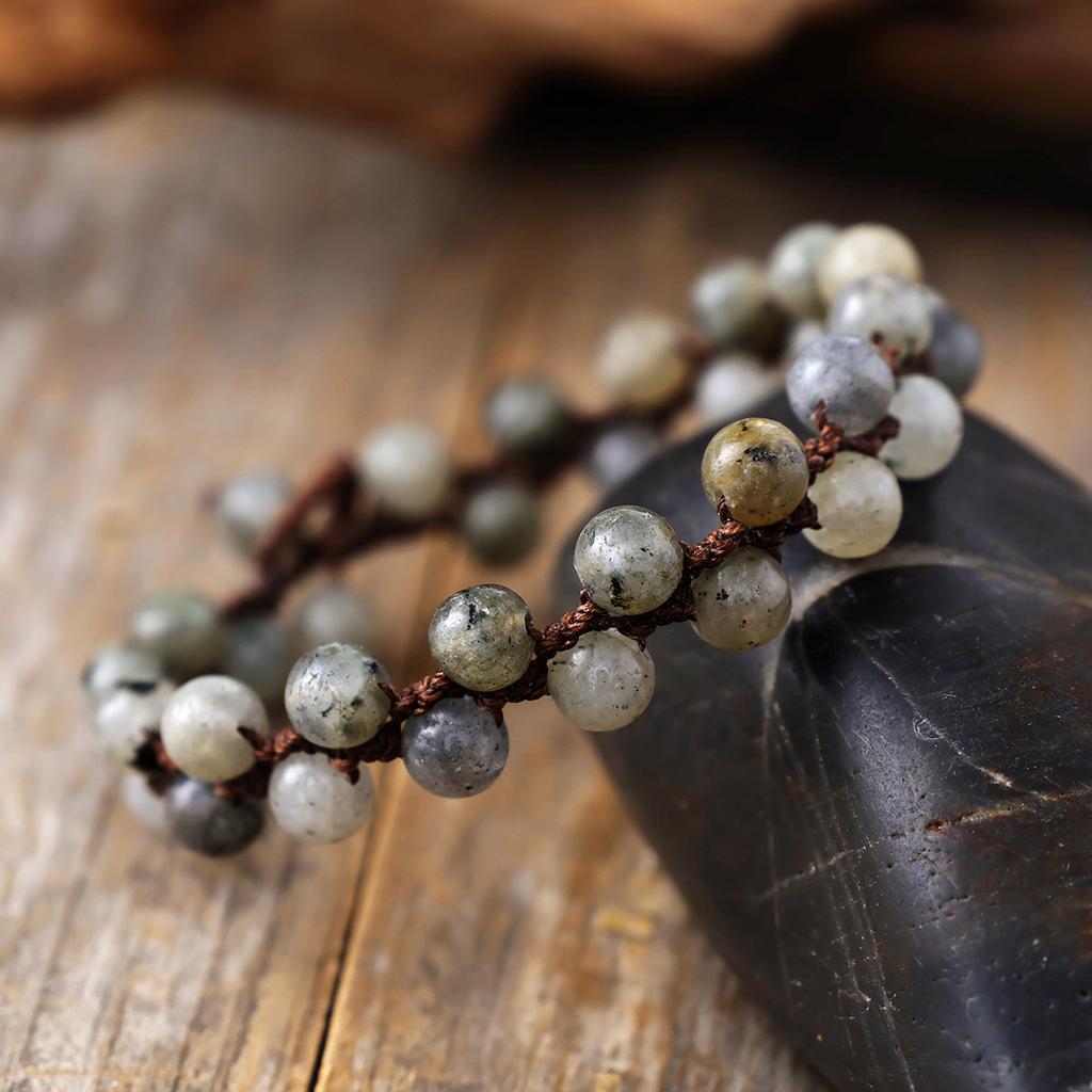Ethnic Style Jewelry Elongated Stone Double Layer Handwoven Friendship Bracelet Adjustable Bracelet Jewelry Crafts