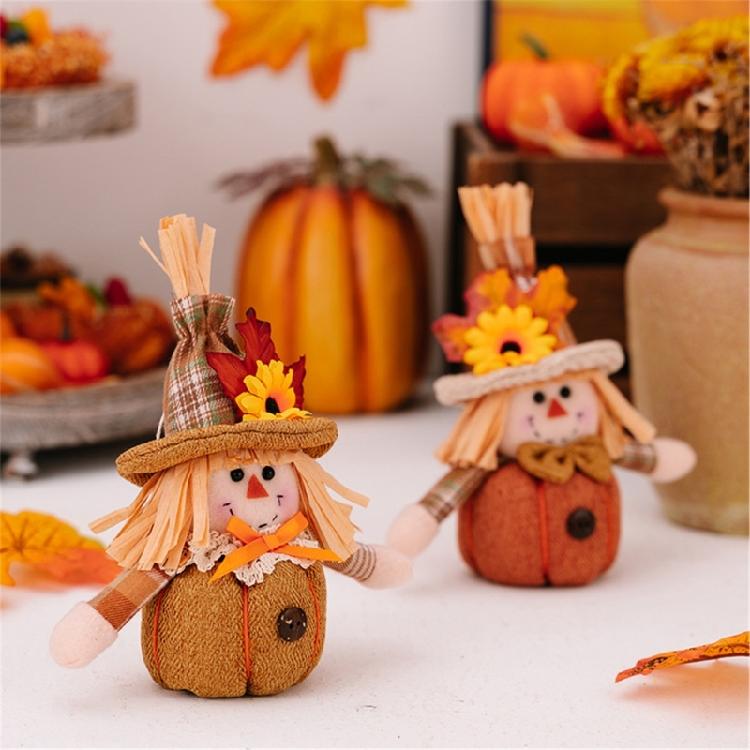 Flower and Leaf Autumn Scarecrow Plush Dolls Thanksgiving Harvest Holiday Hanging Ornament Decors for Home and Office