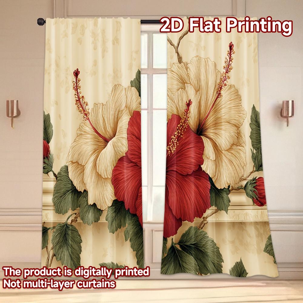 Flat Printing Curtains Without Rod Floral Hibiscus Arrangement Saint Patrick Is Day Festival Chic Print Set Of 2 Made Polyester