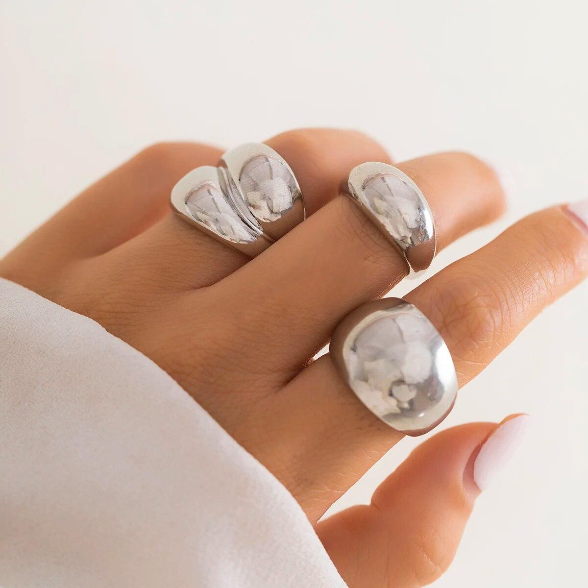 

3Pcs/Set Sizes 8 Vintage Glossy Metal Rings for Women Wedding Bridal Punk Geometric Knuckle Ring Fashion Jewelry Steampunk Men