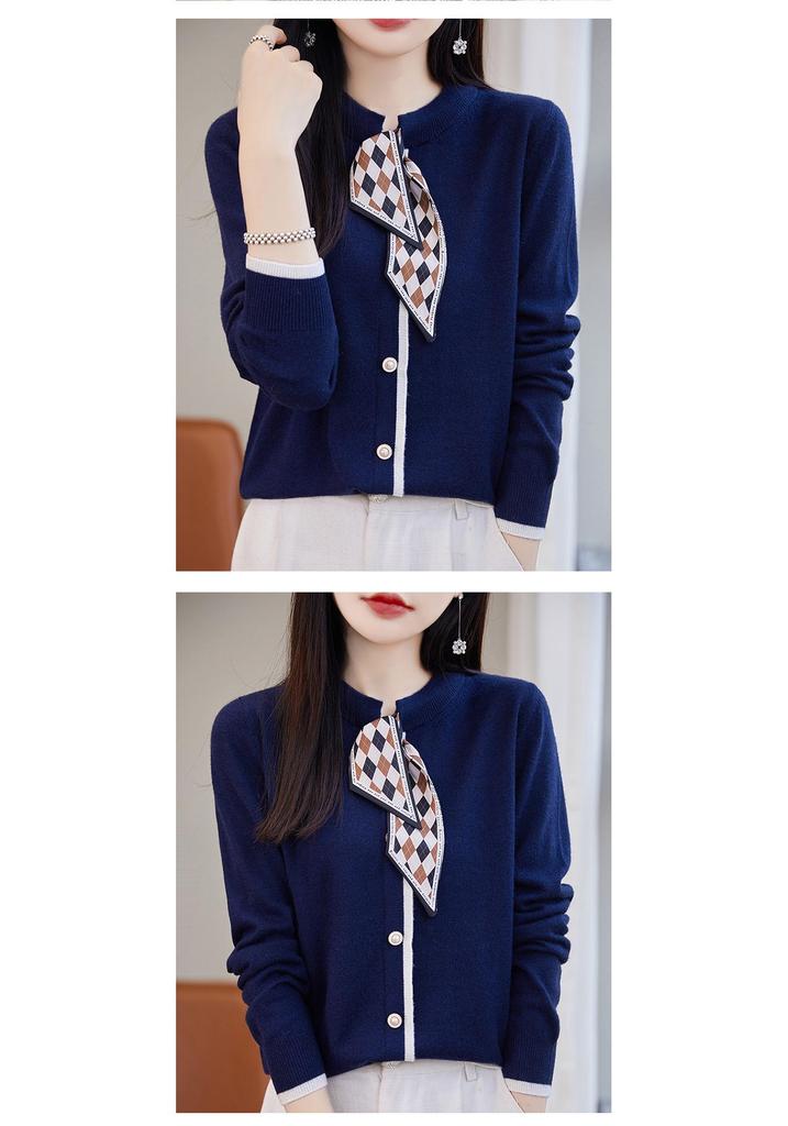 Autumn 2023 Women's Wool Knitwear: Stylish Scarf-Collar Cardigan Sweater