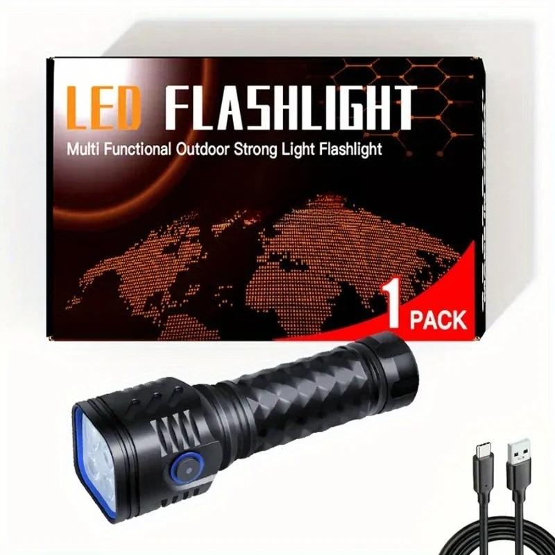 

Перезаряжаемый светодиодный фонарик с 3 режимами, быстрая зарядка Type-C, 4 светодиодный фонарь, портативный фонарик для ночной работы и использования в чрезвычайных ситуациях 1pc