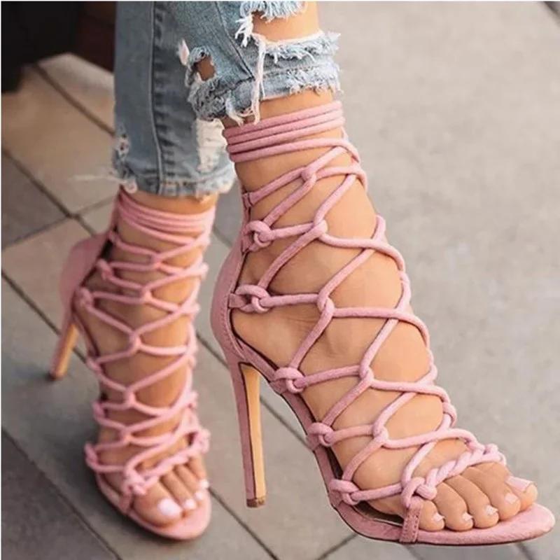 Fashion Women Sandals Sexy High Heels Shoes 2025New Summer Fashion Cross Strap Open Toe Women's Sandals Pumps Shoes
