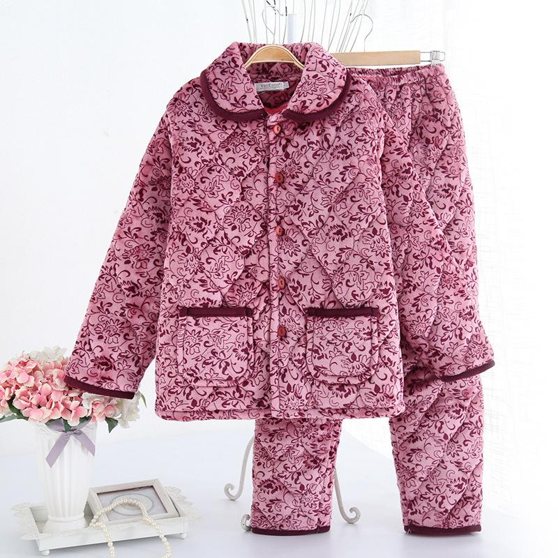 Women's Winter Pajamas Three-layer Thickened Padded Cotton To Keep Warm and Fleece Coral Fleece Padded Jacket
