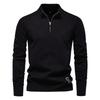 2026 Solid Color Pure Cotton Pullover with Male Standing Collar, Sliding Zipper, Form-fitting Men's Knitted Shirt Top