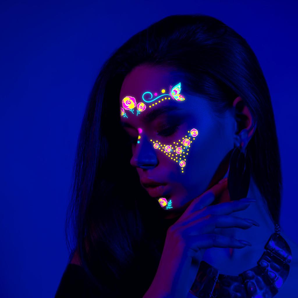 New Music Festival Bronzing Powder Fluorescent Face Sticker Waterproof Nightclub Makeup Dance Neon Luminous Tattoo Sticker