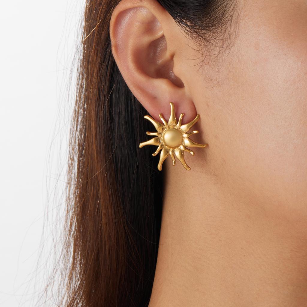 DIEYURO 316L Stainless Steel Golden Fashion Irregular Sun Rays Earrings For Women Trend Classic Waterproof Earrings Jewelry Gift