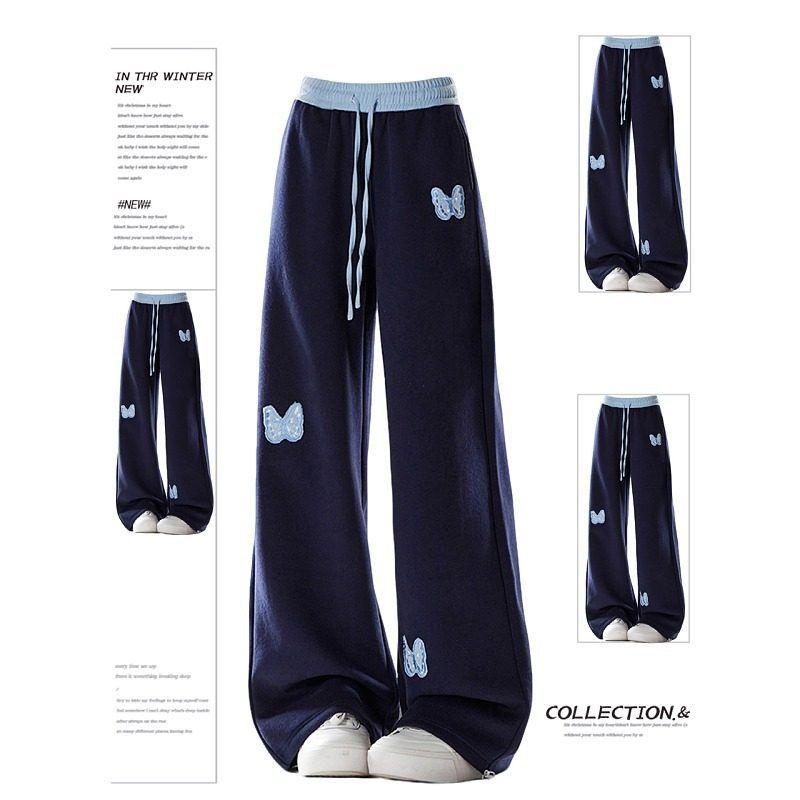 

Butterfly Patch Wide-Leg Casual Pants for Women, New Spring and Autumn Style, Slimming Sweatpants for Plus-Size Women, Straight-Leg Versatile Pants Blue L
