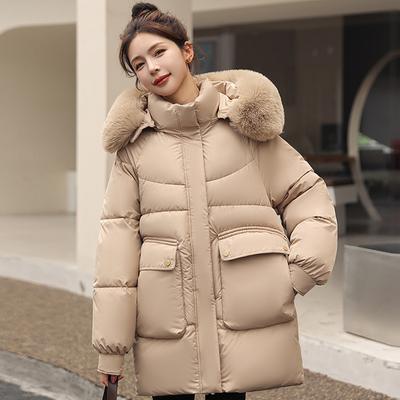 Moda zimowa damska płaszcz zimowy z kapturem 2023 kołnierz ze sztucznego futra grube ciepłe parki Oversize koreański styl kurtka zimowa z dużymi kieszeniami
