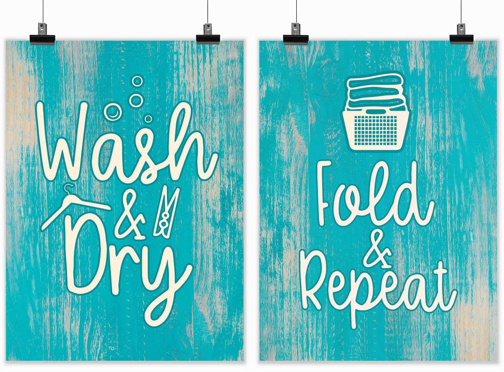 Inkdotpot 2 Piece Laundry Signs for Laundry Room Decor Wash Dry Fold Repeat Poster With Frame, Laundry Room Wall Art Signs Framed