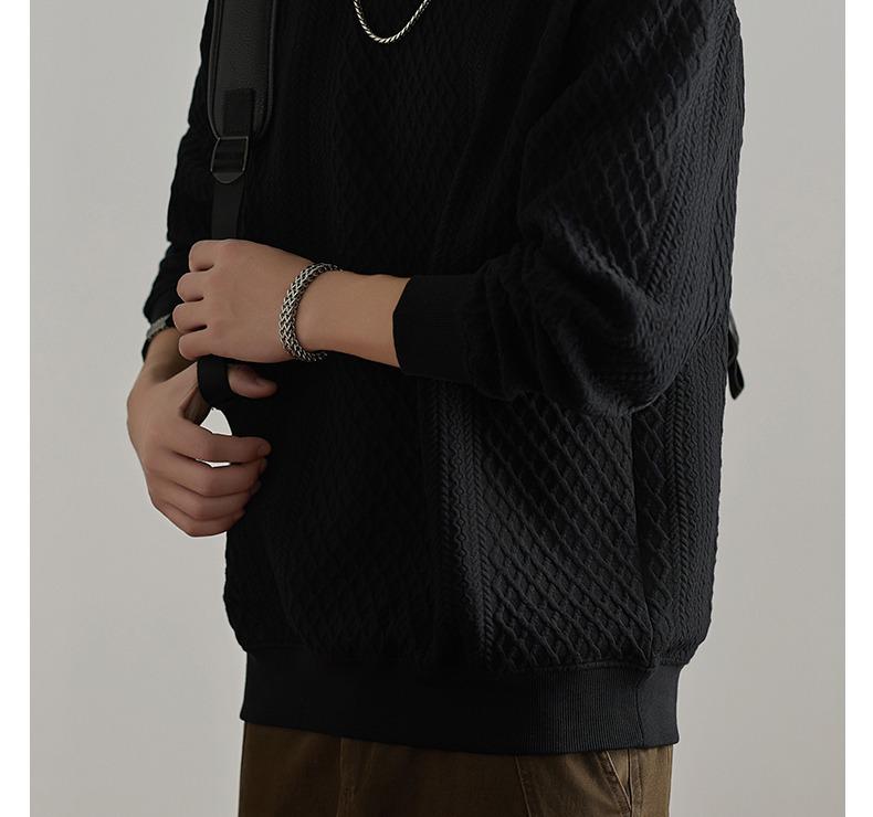 Retro Trendy Textured Jacquard Round Neck Sweatshirt for Men - Loose Fit, Plus Size Friendly, Casual Long Sleeve Top