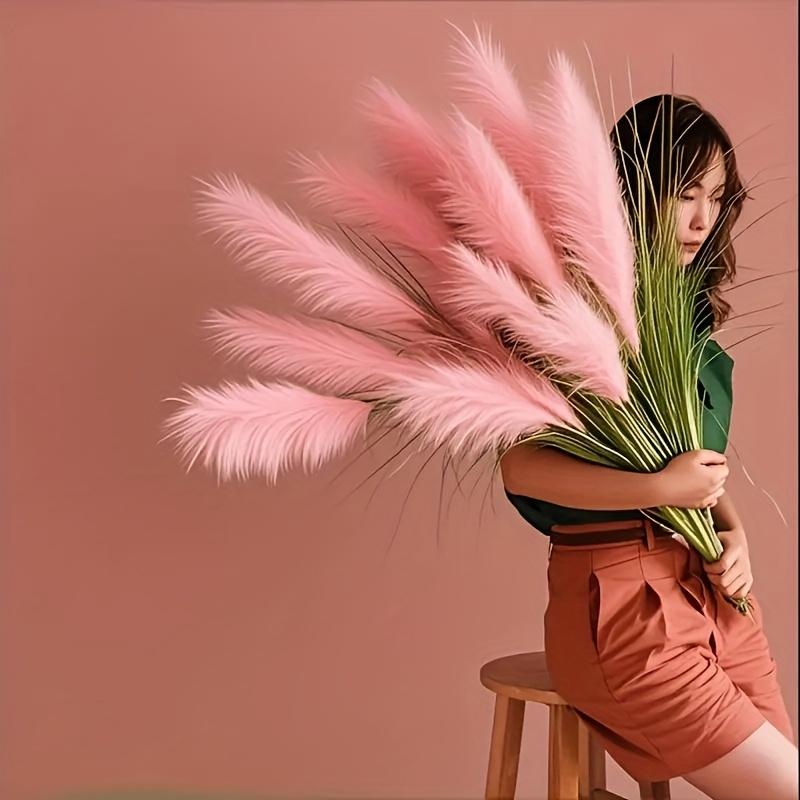 1pc 5 Heads Large Realistic Pink Artificial Foxtail Grass Plants, 31.5inch Tall with Pink Reed Flowers and Green Foliage Bushes - Indoor/Outdoor Use
