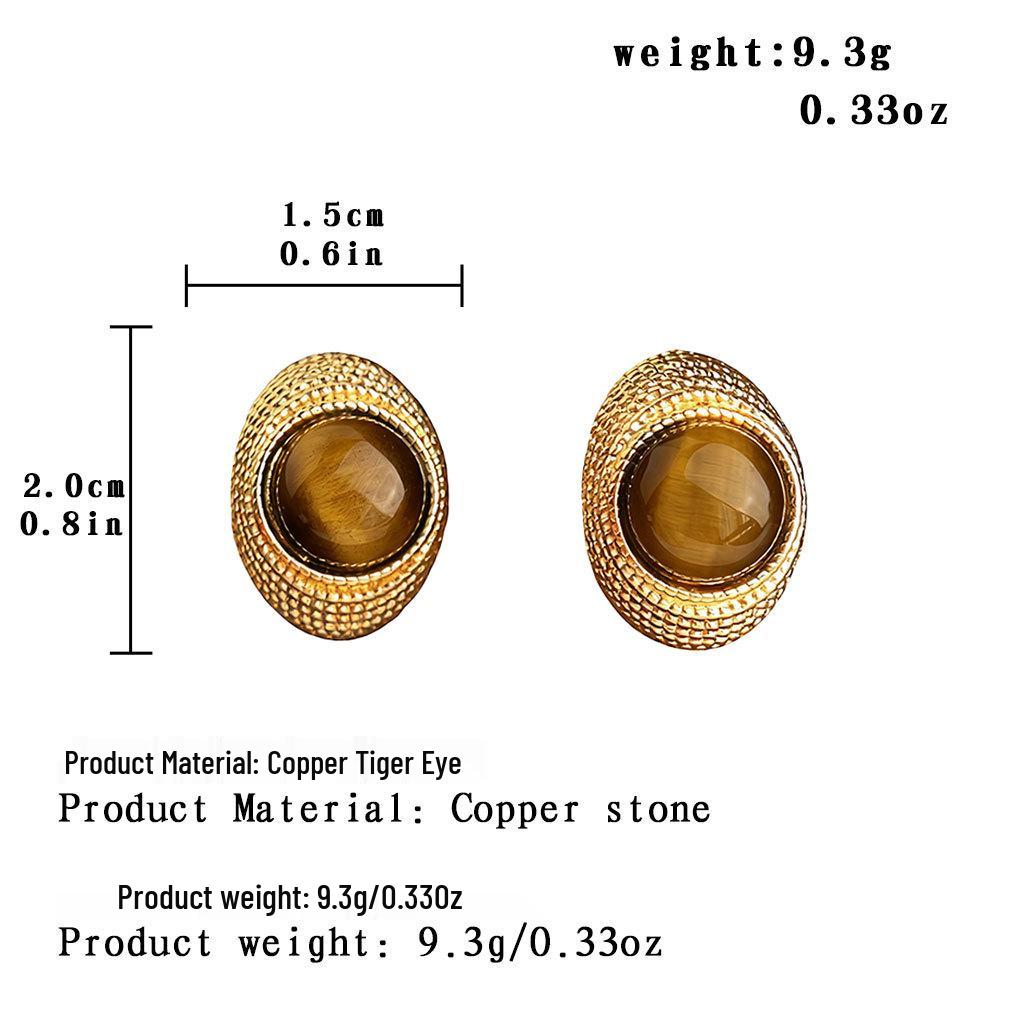 Pre-owned Maillard Tiger Eye 925 Silver Needle Earrings - Retro Literary High-End Luxury Niche Design