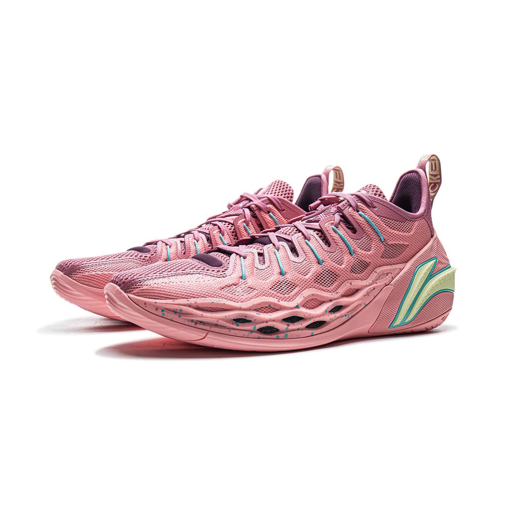 New LiNing Buckets Shock Absorbers Slip Resistant Breathable Low Top Basketball Shoes Men's Pink ABAV051-2