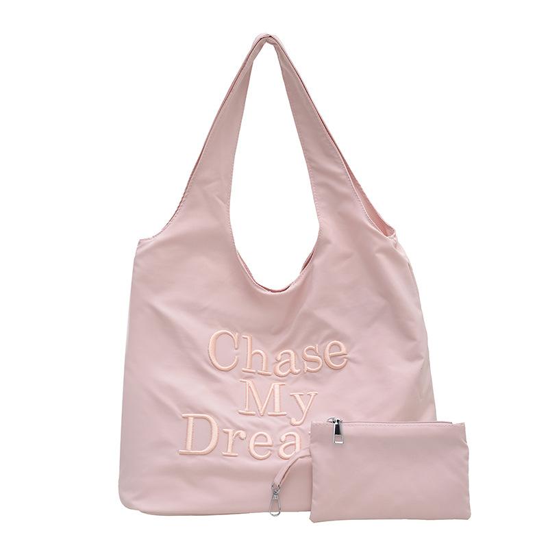 Женская сумка-тоут с вышивкой букв, большая вместительная сумка через плечо розовый