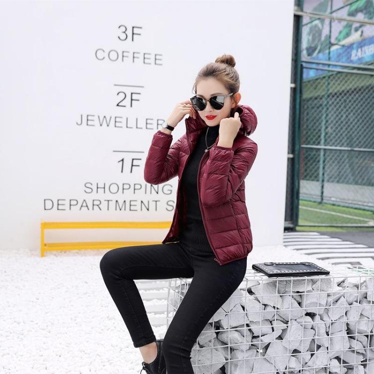 Women Lightweight Down Coat Autumn Winter Slim Hooded Collar Long Sleeve Zipper Solid Color Jacket M-5XL