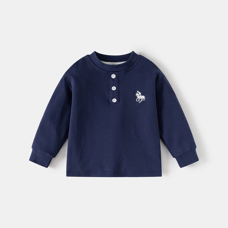 Clothing Spring and Autumn Boys' Pure Cotton Long-Sleeved T-Shirt Tops Kidsren's Pure Cotton Embroidered Baby Round Neck Casual Bottoming Shirt