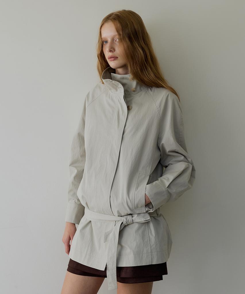 ARTID Belted Trench Half Coat_Grey Beige