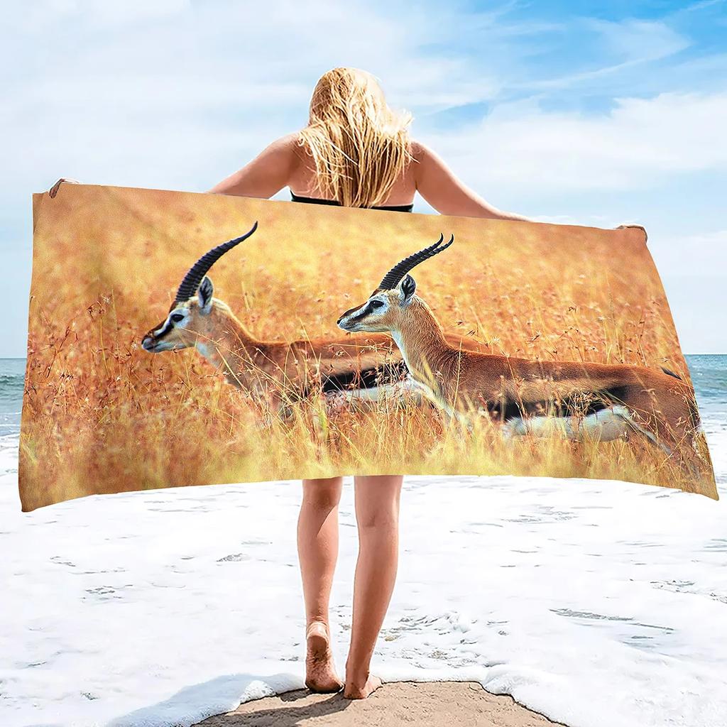 Beach Towel Antelope Print Microfiber Quick Dry Travel Towels Lightweight Compact Beach Accessories For Swimming,Camping,Holiday