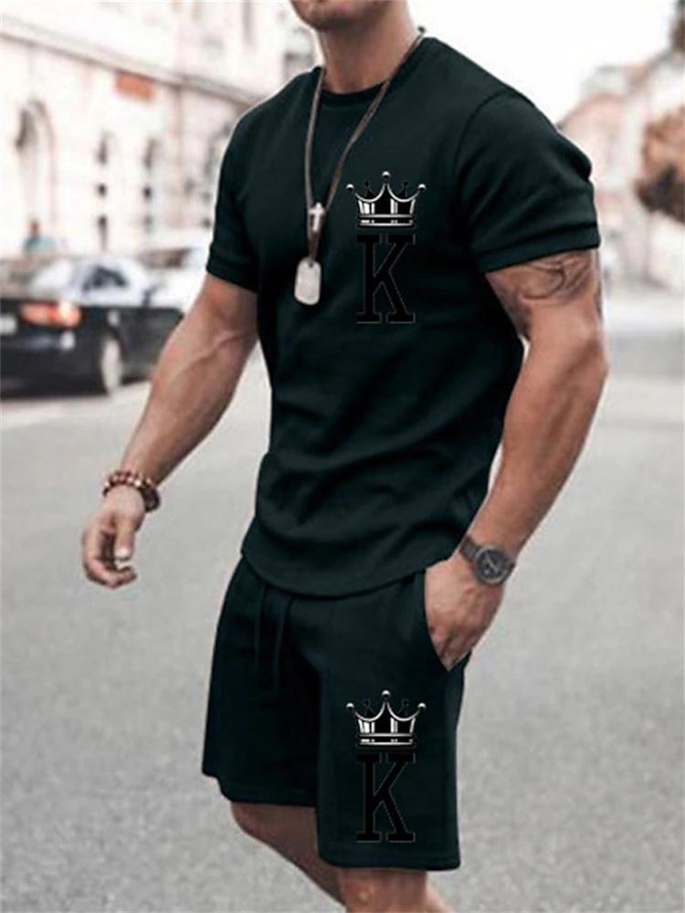 Summer Men's Casual Suit Loose Two-piece Simple Set Men's T-shirt and Shorts Sportswear