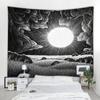 Black and White Landscape Illustration Tapestry Sun Moon Mandala Tapestry Planet Plant Wall Hanging Bedroom Room Home Decoration
