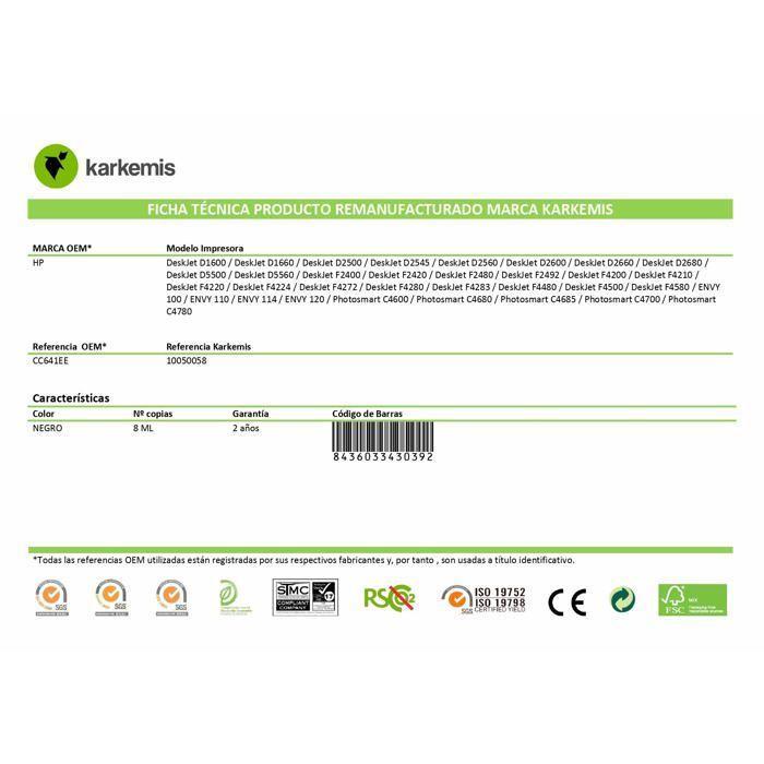 Cartouche d'encre compatible - Karkemis - Noir - 18 ml - Compatible HP 300 XL - 4x9x10 cm - 1 pièce