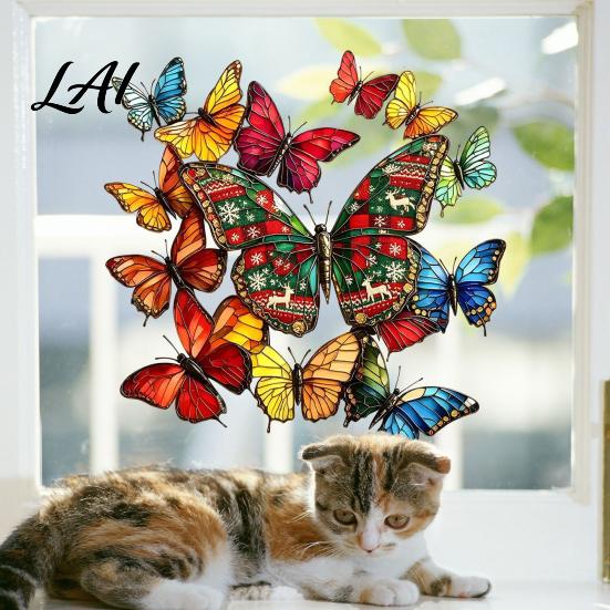 Stained Glass Butterfly Decals Christmas Window Sticker Style Removable Colorful Decal Waterproof Wall Static PVC Sticker for Home Living