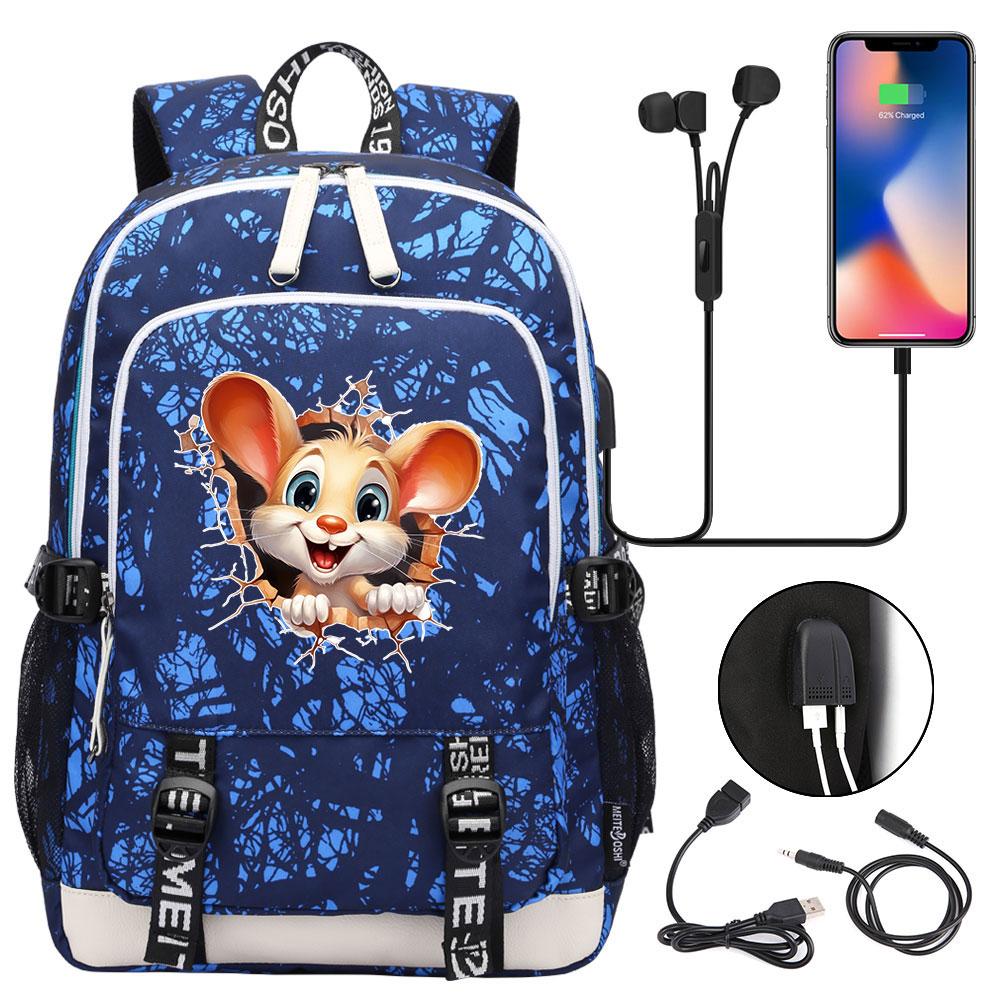 Sac à dos Lapin Astronaute Sac d'école avec Badges Porte-clés pour Garçons Filles Classes 1-6 Sac à dos École Primaire Idéal pour les Activités Quotidiennes 44cmx30cmx15cm