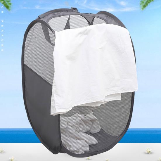 Dirty Clothes Storage Basket Foldable Large Capacity Hollow Out Mesh See-through Breathable Wide Opening Great Load Bearing Straps Toys Dolls Storage