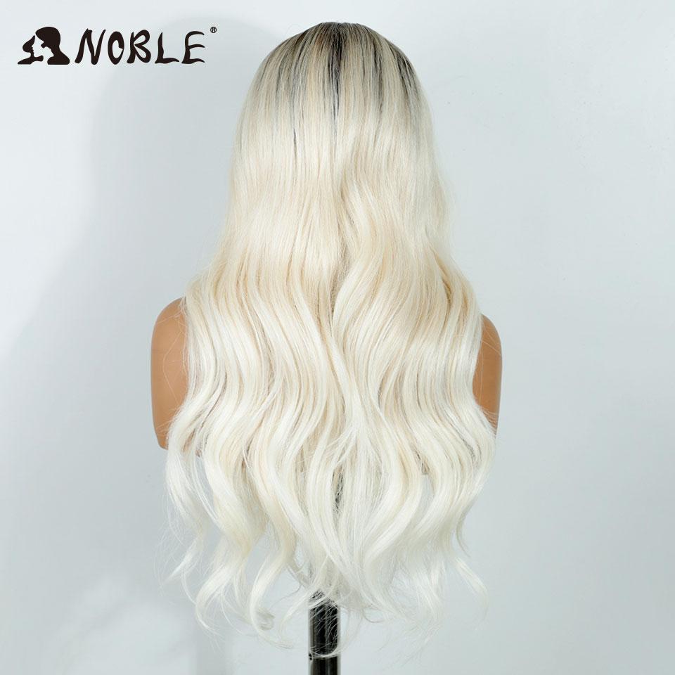 Noble Synthetic Lace Front Wigs For Women 26 Inch Long Wavy Ombre Blonde White Highlight Pre Plucked Pre-Cut Cosplay Lace Wigs