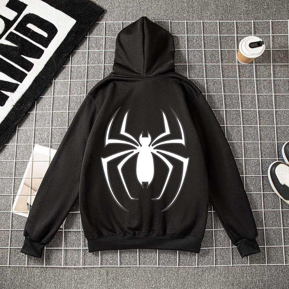 Zip Up Spider Print Hoodies Oversized Sweatshirt Coat Fashion Men Streetwear Hoodies  Female