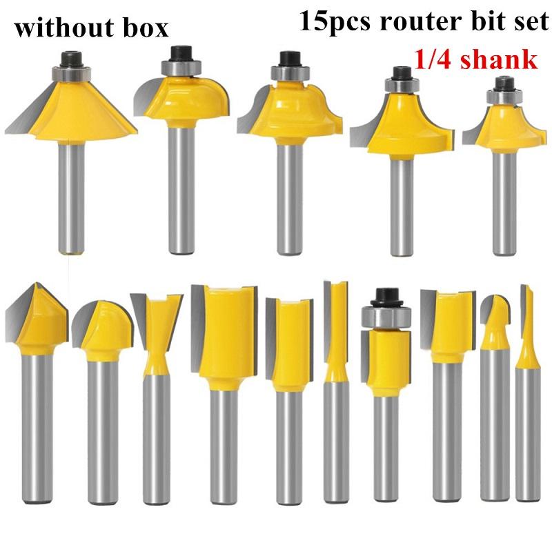 15 bucăți 8mm 6.35mm set de freză cu tijă de tăiere freză dreaptă pentru bucăți de lemn de tăiere din carbură de tungsten Prelucrarea lemnului