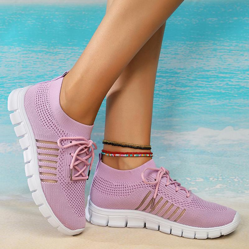 fashion Lightweight Breathable Sneakers for Women Mesh Cut Out Striped Flats Shoes Woman Autumn 2024 Casual Non-Slip Tennis Shoes Ladies