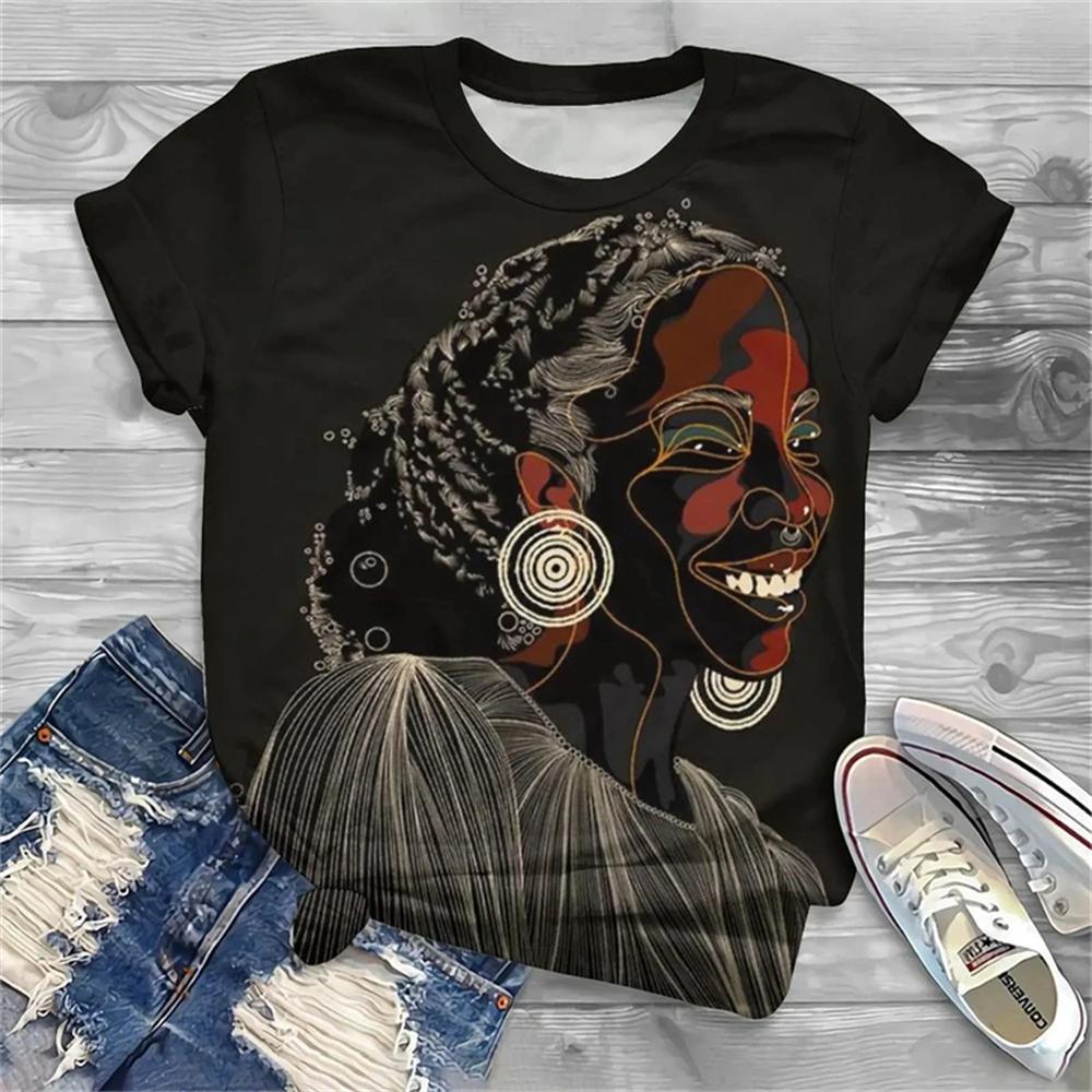 Summer Africa Girl 3D Print T-shirts Women Streetwear Harajuku Casual Fashion Y2k Short Sleeve T Shirt O-neck Tees Tops Clothing
