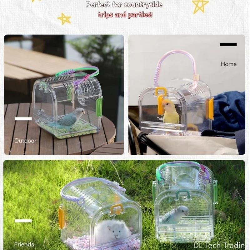 Transparent Small Pet Travel Cage with Large Window, Removable Bottom Mesh & Washable, Portable Bird Carrier with Cover