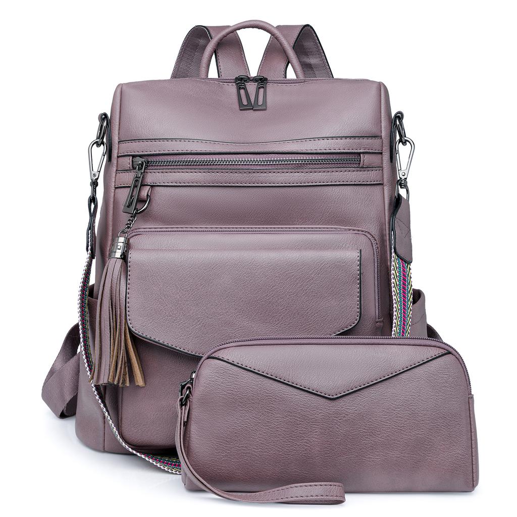 Winter European and American Retro Versatile Backpack for Women with High-end Double Color-blocking Tassel Backpack