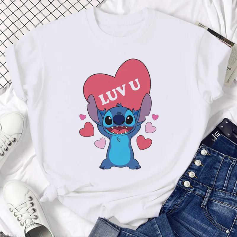 Disney Funny Not Today Stitch Women's Clothing Cartoon Y2k Stitch Summer Top Casual T-shirt Women's Cotton T-shirt