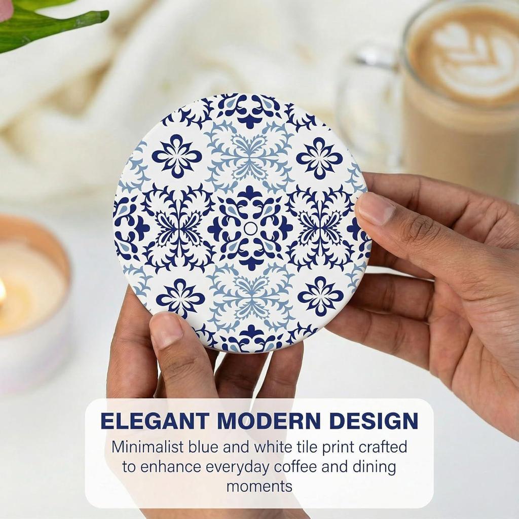 Ceramic Coasters with Matt Finish On Top & Cork Base | Coasters for Cups Set of 6