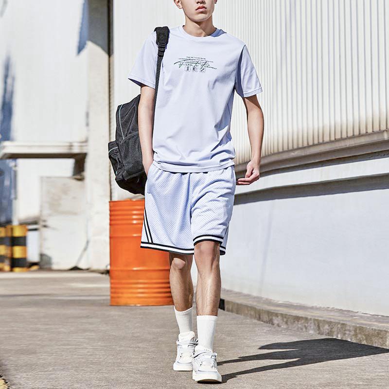 Anta Letter Print Crew Neck Short Sleeve T-Shirt Unisex Tops Light-Orchid 152321161-3